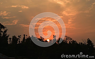 Sunset Behind the Nanda Devi Mountain Range, Uttarakhand. India Stock Photo