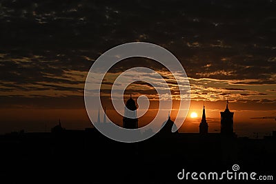 Sunset in Berlin with a dark and light contrast Stock Photo