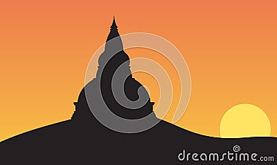 Sunset and Big Pagoda on Mountain Stock Photo