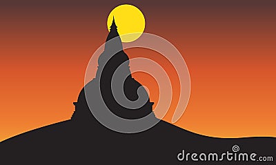 Sunset and Big Pagoda on Mountain Stock Photo