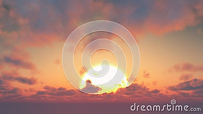 Sunset - big sun and cumulus clouds Stock Photo