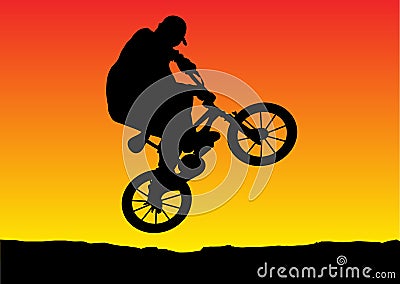 Sunset biker jumping Vector Illustration