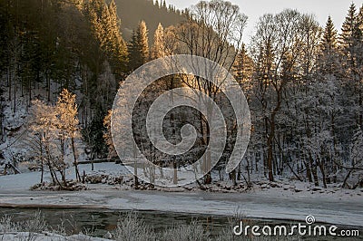 Sunset on the Bistrita valley,romania Stock Photo