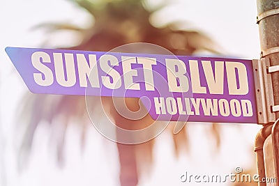 Sunset Blvd Hollywood Street Sign Stock Photo