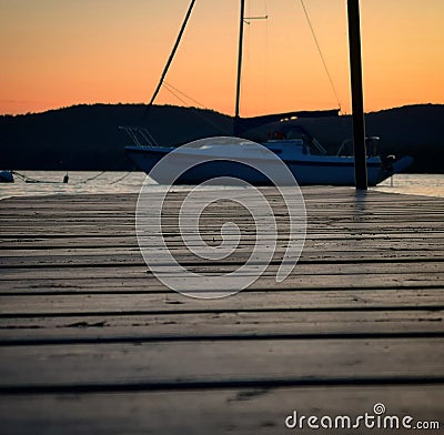 Sunset and Boat view in St-Donat Editorial Stock Photo