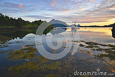 Sunset between Bollvagen and Myre, Langoya, Vesteralen Archipelago Norland County, Norway Stock Photo