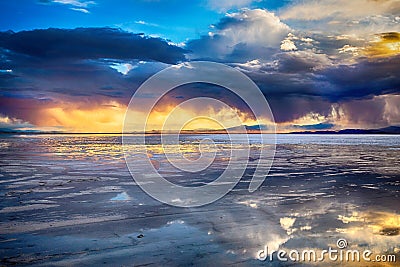 Sunset in bonneville salt flats Stock Photo