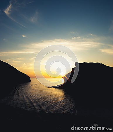 Sunset at Boscastle harbour Stock Photo