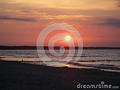 Sunset bright sky over water at the Baltic Sea , Estonia Stock Photo