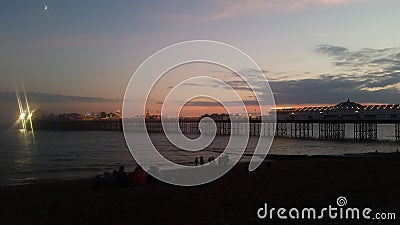 Sunset in Brighton ,pier, sea view. Editorial Stock Photo