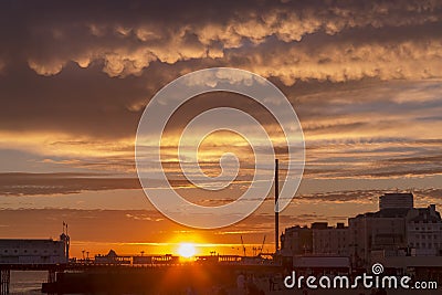 Sunset in Brighton with strange clouds Editorial Stock Photo