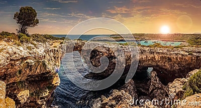 Sunset in Cala Varques, Mallorca Island in Spain Stock Photo