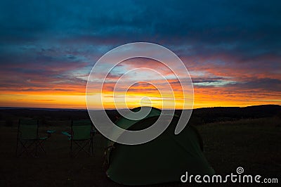 The sunset camping Stock Photo