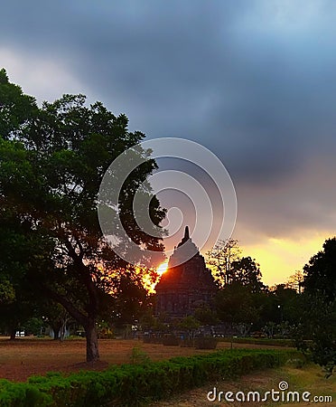 sunset at candi prambanan Stock Photo