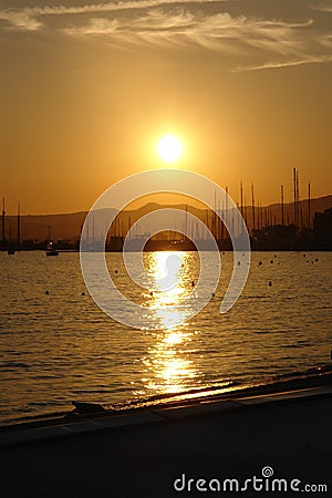 Sunset in Cannes bay Stock Photo