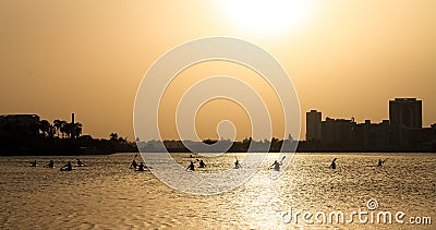 Sunset canoe lagoon Stock Photo