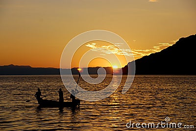 Sunset Canoe Lake Malawi Editorial Stock Photo