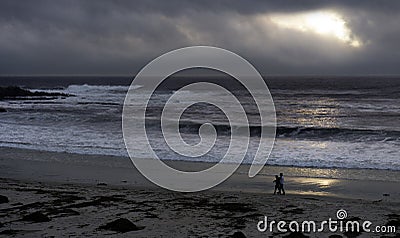 Sunset at Carmel beach on a stormy day Stock Photo