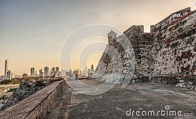 Sunset in Castillo San Felipe Cartagena Colombia Stock Photo