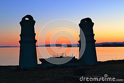 Sunset at Harling Point Chinese Cemetery in Victoria, Vancouver Island, British Columbia, Canada Stock Photo