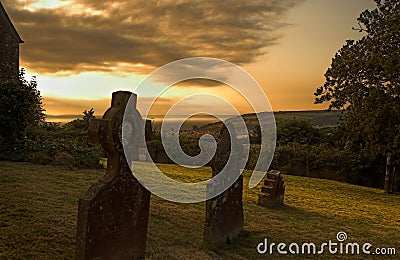 Sunset church yard Stock Photo