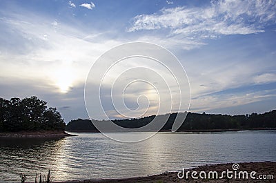 Sunset and Cirrus Clouds over Tugaloo State Park Georgia Stock Photo