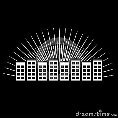 Sunset city home icon isolated on dark background Vector Illustration