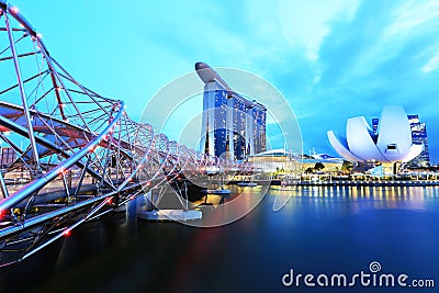 Sunset of city skyline at business district, Marina Bay Sands hotel at night, Singapore,September 07, 2020 Editorial Stock Photo