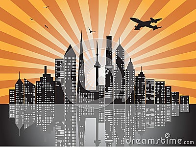 Sunset city skylines Vector Illustration