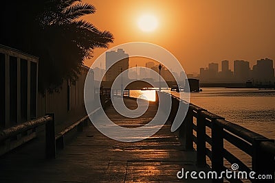 Sunset in the city travel in United Arab Emirates. Stock Photo