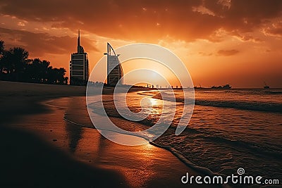 Sunset in the city travel in United Arab Emirates. Stock Photo