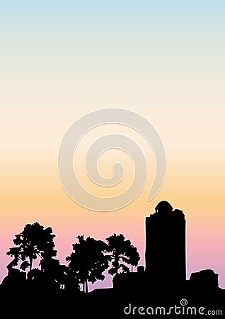 Sunset city view silhouette background Vector Illustration