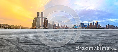 Sunset cityscape and asphalt road in Chongqing Editorial Stock Photo