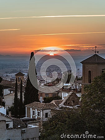 Sunset cityscape over Granada, Andalusia, Spain, in the old Albaicin district Stock Photo