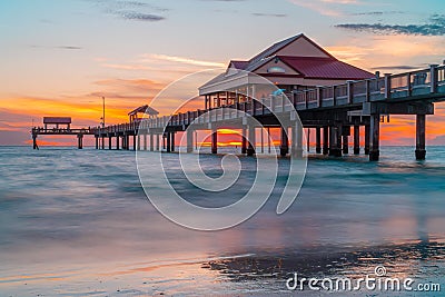 Sunset. Clearwater Beach Florida. Pier 60 Clearwater Beach FL. Beautiful seascape. Fishing pier. Summer vacations Stock Photo