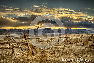 Sunset among the clouds over the Owyhee Mountains Stock Photo