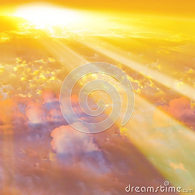 Sunset Clouds with sun rays Stock Photo