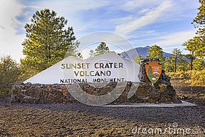 Sunset Crater Volcano National Monument Sign Editorial Stock Photo