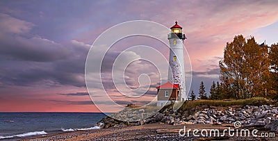 Sunset at the Crisp Point Lighthouse Stock Photo