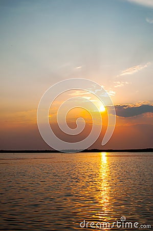 Sunset in Danube Delta Stock Photo