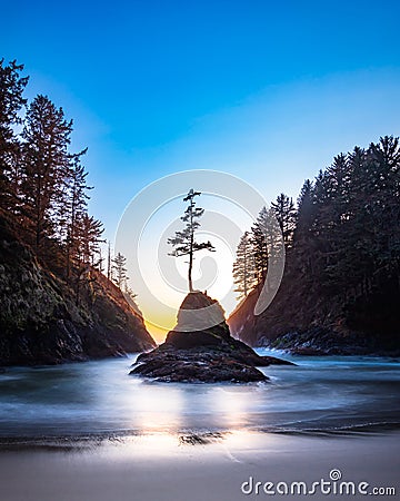 Sunset in Deadman`s Cove in Washington State Stock Photo