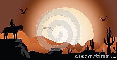 Sunset in the desert Vector Illustration