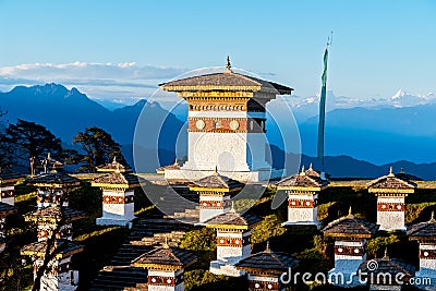 Sunset on Dochula Pass with Himalaya in background - Bhutan Stock Photo