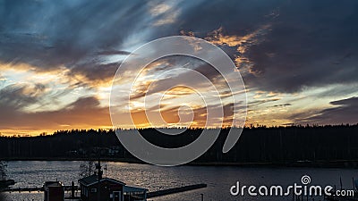Sunset at docks Stock Photo