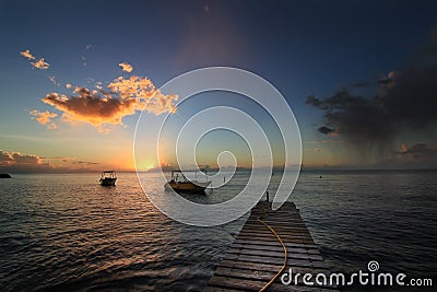 Sunset in Dominica island Stock Photo