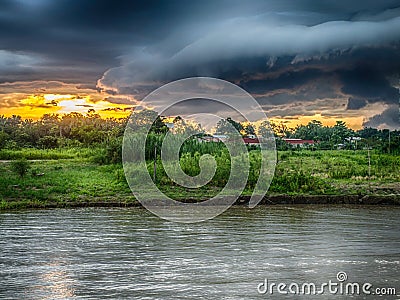 Sunset and dramatic clouds Stock Photo