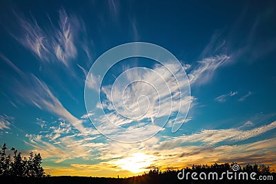 Sunset dramatic sky clouds in Taimyr Stock Photo
