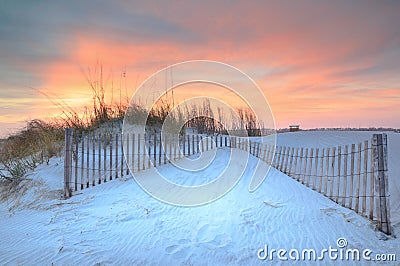 Sunset Dunes and Fencing Folly Beach South Carolina Stock Photo