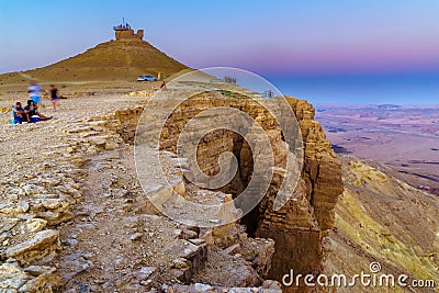 Sunset in the edge of Makhtesh crater Ramon, Negev Desert Editorial Stock Photo