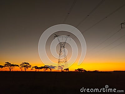 The sunset and the eletricity Stock Photo